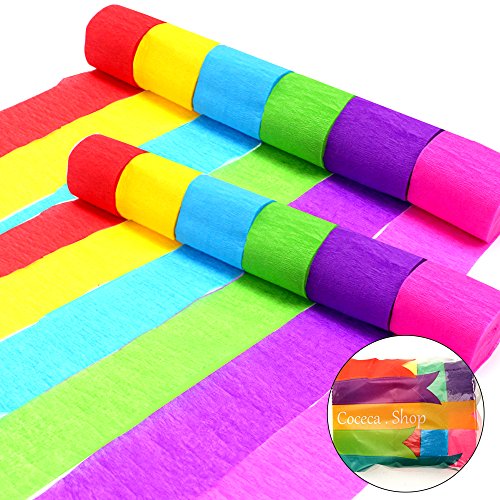 Product Cover Coceca 36 Rolls Crepe Paper Streamers, 6 Colors, for Birthday Party， Class Party，Family Gathering ，Graduation Ceremony Decorations