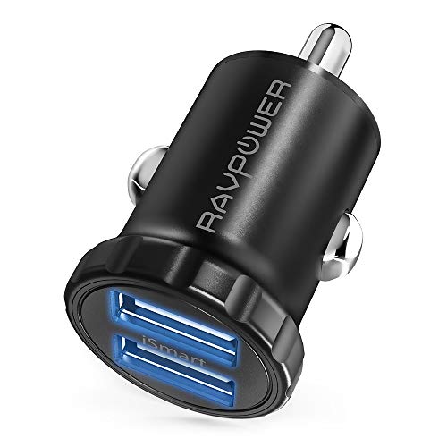 Product Cover Car Charger RAVPower Mini Dual USB Car Adapter 24W 4.8A Output, Compatible with iPhone 11/Pro/Max XS Max XR X 8 7 Plus, iPad Pro Air Mini and Galaxy S9 S8 Plus and More