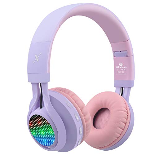 Product Cover Riwbox WT-7S Bluetooth Headphones Light Up, Foldable Stero Wireless Headset with Microphone and Volume Control for PC/Cell Phones/TV/iPad (Purple)