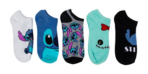 Product Cover Disney Women's Lilo & Stitch 5 Pack No Show, Assorted Blue, Fits Sock Size 9-11; Fits Shoe Size 4-10.5