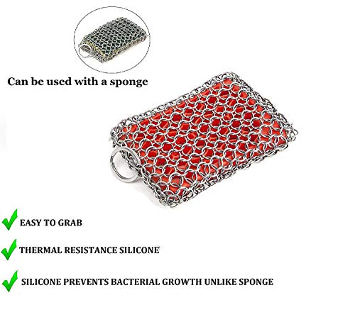 Product Cover KITCHEN-PRO Cast Iron & Pyrex & Stainless Steel skillet Chainmail scrubber & cleaner With Silicone Insert Premium 316 Stainless Steel with Life Time Warranty