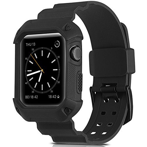 Product Cover Compatible Apple Watch Band 38mm Case, Camyse Shockproof Rugged Protective Cover with Bands Stainless Steel Clasp for iWatch Apple Watch Series 3, 2, 1 Sport Edition for Men Women grils boys - Black