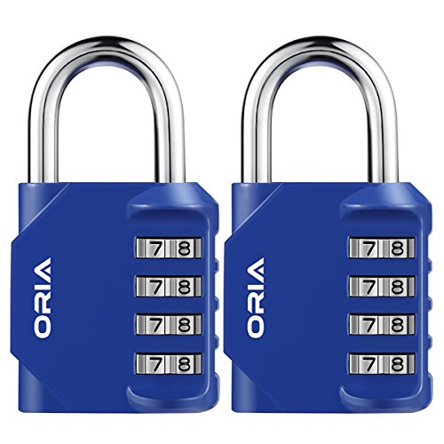 Product Cover ORIA Combination Lock, 4 Digit Combination Padlock, Metal and Plated Steel Material for School, Employee, Gym or Sports Locker, Case, Toolbox, Fence, Hasp Cabinet and Storage, Pack of 2 （Blue）