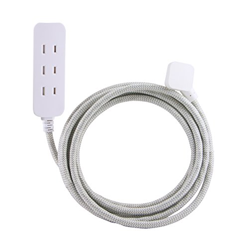 Product Cover Cordinate Designer 3 Polarized Outlet Extension Cord with Surge Protection, Gray, Braided Décor Fabric Cord, 10 ft, Low-Profile Plug with Tamper Resistant Safety Outlets, 37911