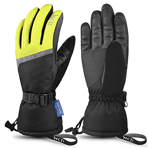 Product Cover MCTi Ski Gloves,Winter Waterproof Snowboard Snow 3M Thinsulate Warm Touchscreen Cold Weather Women Gloves Wrist Leashes Yellow Large