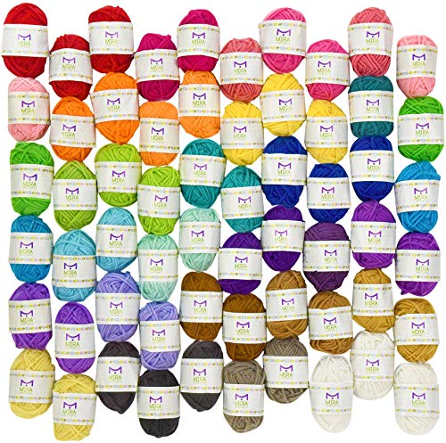 Product Cover Mira Handcrafts 60 Yarn Skeins - Total of 1312 Yard Acrylic Yarn for Knitting and Crochet - Yarn Bag for Storage and 7 Ebooks Included with Each Pack