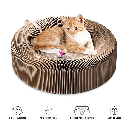 Product Cover Cat ,Collapsible Cat Scratcher Lounge Post with Ball Toy Bell & Catnip, High Density Recycled Corrugated Kitty Scratching Pad Cats Turbo Toys