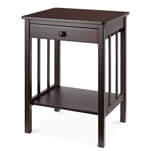 Product Cover Homfa Bamboo Night Stand End Table with Drawer and Storage Shelf Multipurpose Home Furniture, Dark Brown