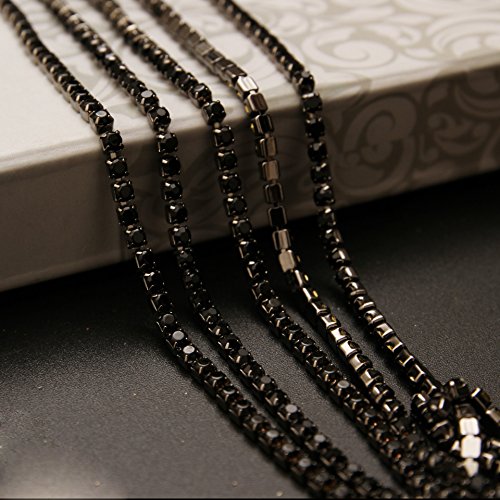 Product Cover USIX 10 Yards Crystal Rhinestone Close Chain Trimming Claw Chain Multi Size Color Rhinestone Chain for DIY Arts Craft Sewing Jewelry Making, Jet-Black Chain, SS12/3.0MM