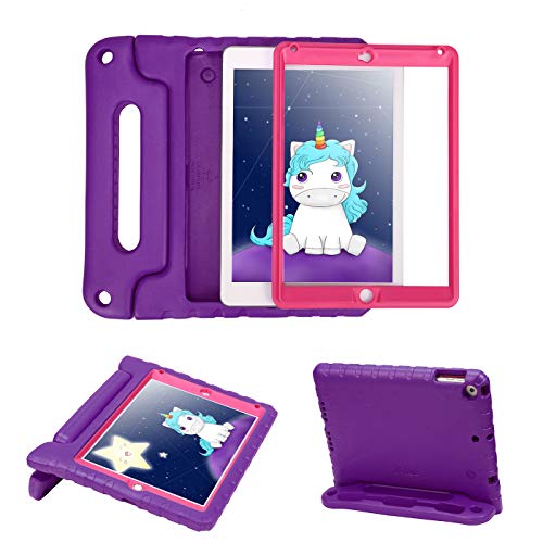 Product Cover HDE Case for iPad Air 2 - Kids Shockproof Bumper Hard Cover Handle Stand with Built in Screen Protector for Apple iPad Air 2 - 2014 Release 2nd Generation (Purple Pink)