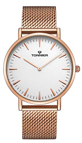 Product Cover Tonnier Rose Golden Stainless Steel Mesh Band Super Slim Men Watches Quartz Watch