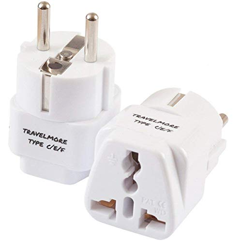 Product Cover 2 Pack European Travel Adapter Plug for European Outlets - Type C, Type E, Type F - Europe Plug Adapter Works in France, Spain, Italy, Germany, Netherlands, Belgium, Poland, Russia & More