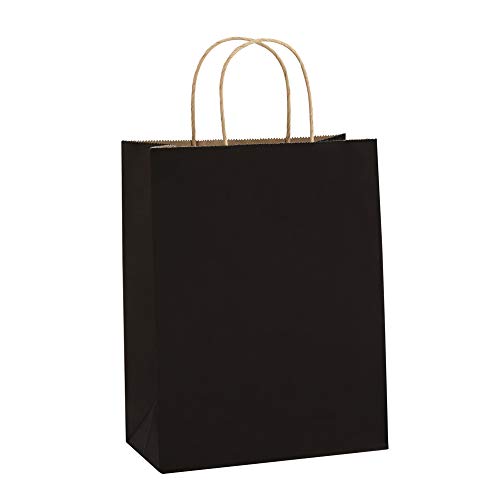 Product Cover BagDream Kraft Paper Bags 8x4.25x10.5 Inches 100Pcs Gift Bags Party Bags Shopping Bags Kraft Bags Retail Bags Black Paper Gift Bags with Handles Bulk