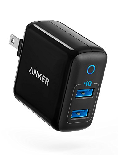 Product Cover Anker Dual USB Wall Charger, PowerPort II 24W, Ultra-Compact Travel Charger with PowerIQ Technology and Foldable Plug, for iPhone XS/Max/XR/X/8/7/6/Plus, iPad Pro/Air 2/mini 4, Galaxy S9/S8/+ and More