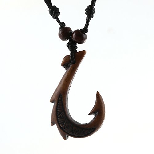 Product Cover HZMAN Hawaiian Fish Hook Pendant Hemp Cord Chain - Maori Tribal Necklace