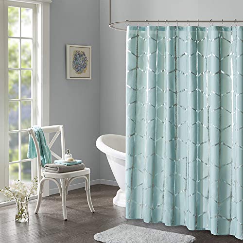 Product Cover Intelligent Design Raina Shower Curtain Printed Geometric Metallic Machine Washable Modern Home Bathroom Decorations, 72x72, Aqua