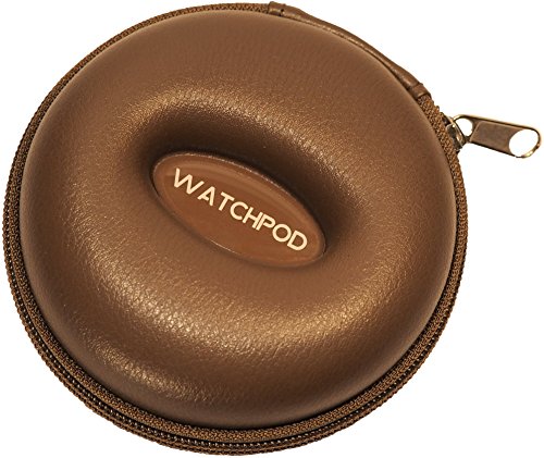 Product Cover WATCHPOD Travel Watch Case, Single Watch Box w/Zipper for Storage, Cushioned Round and Portable, Fits All Wristwatches and Smart Watches up to 50mm, Leatherette (Brown)