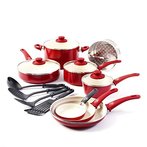 Product Cover GreenLife Soft Grip 16pc Ceramic Non-Stick Cookware Set, Red