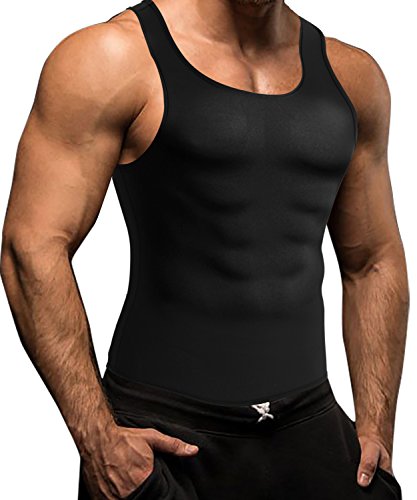 Product Cover Men Waist Trainer Corset Vest for Weight Loss Hot Neoprene Body Shaper Tank Top Sauna Suit Shirt No Zip Trimmer (L, Black Sauna Sweat Suits)