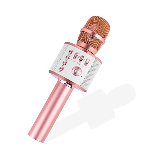 Product Cover Ankuka Bluetooth Karaoke Microphone, 3 in 1 Multi-Function Handheld Wireless Karaoke Machine for Kids, Portable Mic Speaker Home, Party Singing Compatible with iPhone/Android/PC (Rose Gold)