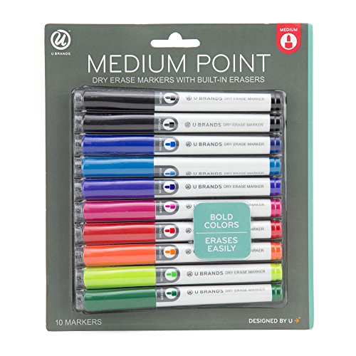 Product Cover U Brands Low Odor Dry Erase Markers, Medium Point, Assorted Colors, 10-Count - 504U06-24