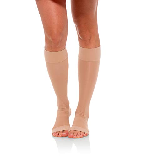 Product Cover Jomi Compression, Unisex, Knee High Stockings Collection, 15-20mmHg Sheer Open Toe 133 (Large, Natural)