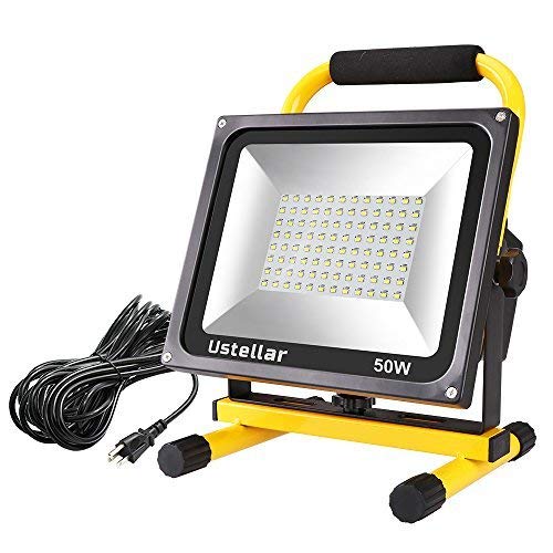 Product Cover Ustellar 5500LM 55W LED Work Light (400W Equivalent), 2 Brightness Levels, Waterproof Portable Flood Lights, 16ft/5M Cord with Plug, Stand Working Lights for Construction Site, 6000K Daylight White