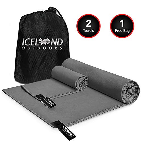 Product Cover Iceland Outdoors Camping Towel Microfiber Towels for Body - Travel Towels Fast Drying Lightweight Set for Perfect Hike, Tracking, Camp, Backpacking - Soft, Super Absorbent, Including Carry Bag.