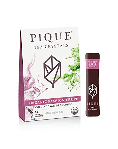 Product Cover Pique Organic Passion Fruit Green Tea Crystals, Gut Health, Fasting, Calm, 14 Single Serve Sticks (Pack of 1)