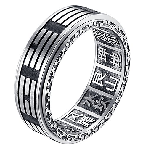Product Cover ALEXTINA Men's 8MM Stainless Steel Yin Yang Spinner Ring Ba Gua Feng Shui Eight Trigrams Signet Band Size 9