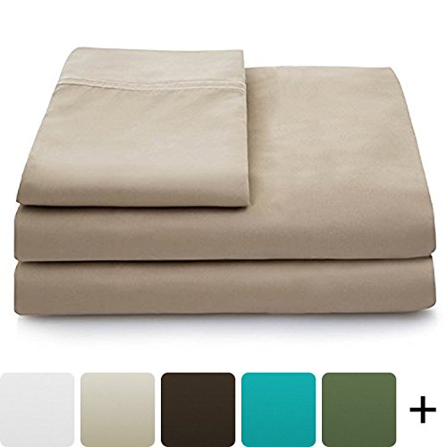 Product Cover Cosy House Collection Luxury Bamboo Bed Sheet Set - Hypoallergenic Bedding Blend from Natural Bamboo Fiber - Resists Wrinkles - 4 Piece - 1 Fitted Sheet, 1 Flat, 2 Pillowcases - Queen, Tan