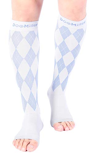 Product Cover Doc Miller Open Toe Compression Socks 1 Pair 20-30mmHg Stockings (GrayBlue, M)