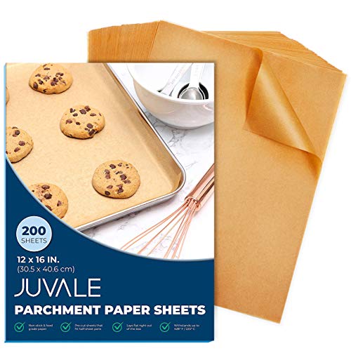 Product Cover Juvale 200 Sheets (12 x 16 in) Precut Parchment Paper for Baking, Unbleached Brown