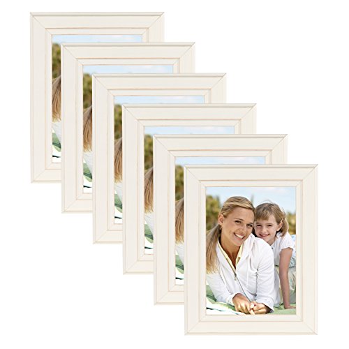 Product Cover DesignOvation Kieva Solid Wood Picture Frames, Distressed Soft White 5x7, Pack of 6
