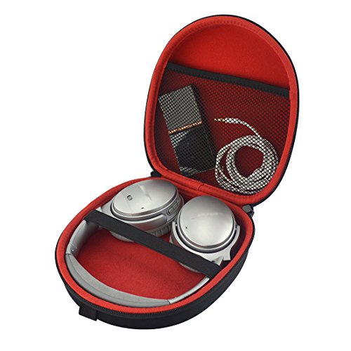 Product Cover Headphones Carrying Case for Bose QuietComfort 35, QC35, QC25, QC15, AE2, SoundLink, SoundTrue/Protective Hard Shell Travel Bag with Storage Space for Cable and Accessories (Black/Red)