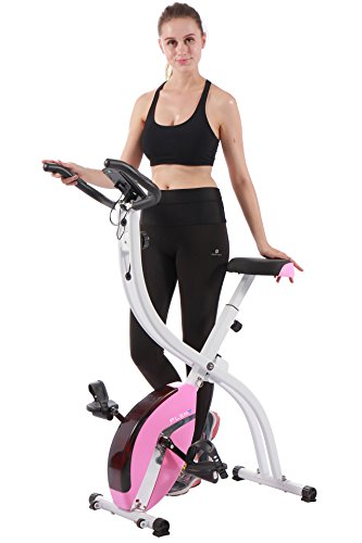 Product Cover PLENY Foldable Upright Stationary Exercise Bike with 16 Level Resistance, New Exercise Monitor with Phone/Tablet Holder (Pink)