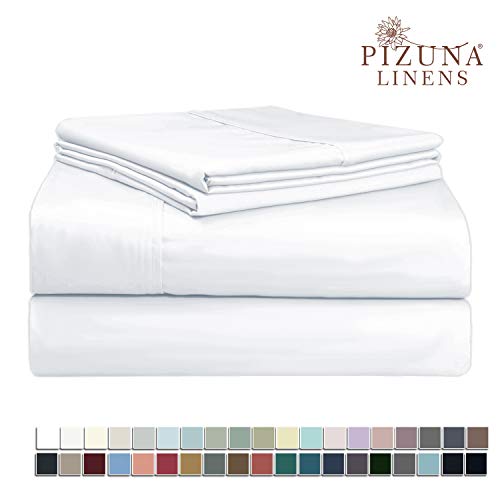 Product Cover Pizuna 400 Thread Count Cotton Twin Sheets Set White, 100% Long Staple Cotton Twin Sheets, Soft Sateen Twin Bed Sheets Deep Pocket fit Upto 15 inch (White Twin 100% Cotton Sheets)