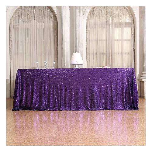 Product Cover Poise3EHome 50×72'' Rectangle Sequin Tablecloth for Party Cake Dessert Table Exhibition Events, Purple
