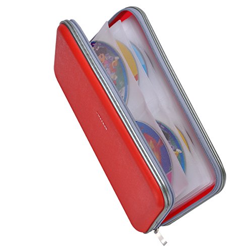 Product Cover Wismart 72 Capacity Heavy Duty CD DVD Blu-ray Media Case Storage Holder Organizer Wallet (Red)