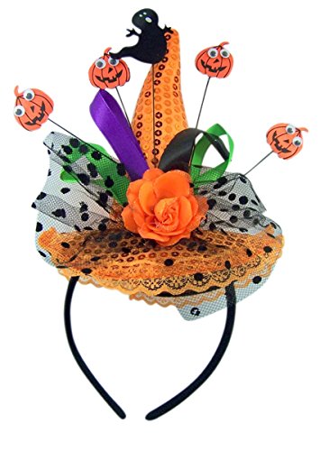 Product Cover Ghost and Pumpkin Orange Sequins Witch Hat Halloween Headband