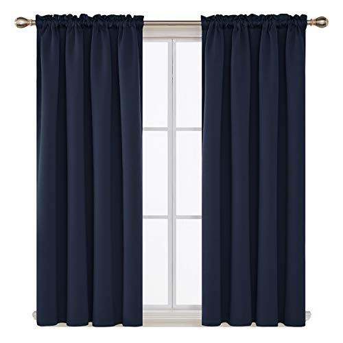 Product Cover Deconovo Blackout Curtains Rod Pocket Thermal Insulated Room Darkening Window Curtains for Bedroom 42W x 63L Inch Navy Blue 2 Panels