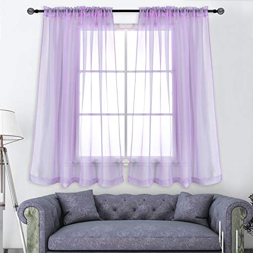 Product Cover KEQIAOSUOCAI Purple Sheer Curtains 63 Inches Long for Girls Room Solid Color Rod Pocket Sheer Window Panels Drapes for Living Room Bedroom 2 Pcs 52W x 63L