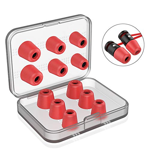 Product Cover [6 Pairs] Earphone Tips New Bee 12pcs Premium Replacement Earbud Tips Blocking Out Ambient Noise Memory Foam Earbuds Inner 4.9mm for Headphones with 5mm-7mm Tips (Red, S/M/L)