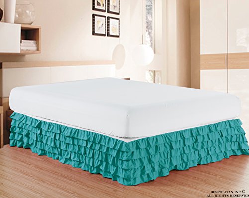 Product Cover Elegant Comfort Luxurious Premium Quality 1500 Thread Count Wrinkle and Fade Resistant Egyptian Quality Microfiber Multi-Ruffle Bed Skirt - 15inch Drop, Queen, Turquoise