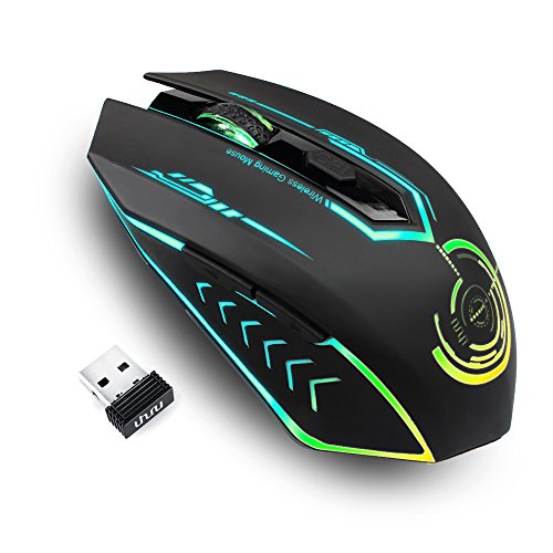 Product Cover Wireless Gaming Mouse Up to 10000 DPI, UHURU Rechargeable USB Mouse with 6 Buttons 7 Changeable LED Color Ergonomic Programmable MMO RPG for PC Computer Laptop Gaming Players