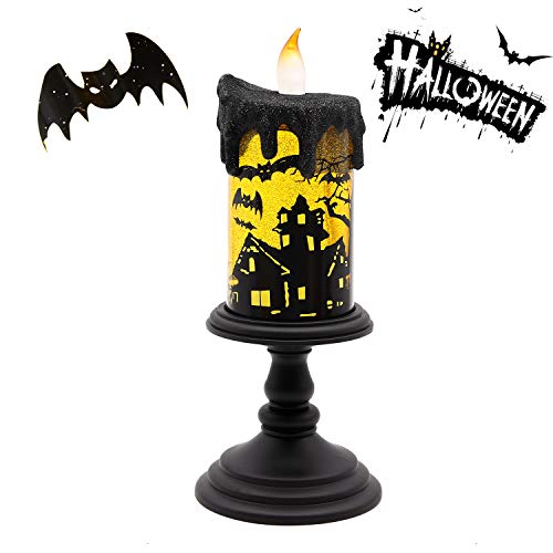 Product Cover GiveU Spinning Bat Tornado Lamp,Battery Operated Water Glittering Table Centerpiece ,Led Flameless Candle with Timer for Halloween Party and Home Decoration, Black