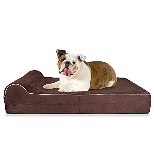 Product Cover 5.5-inch Thick High Grade Orthopedic Memory Foam Dog Bed With Pillow and Easy to Wash Removable Cover with Anti-Slip Bottom. Free Waterproof Liner Included - for Large Breed Dogs - Brown