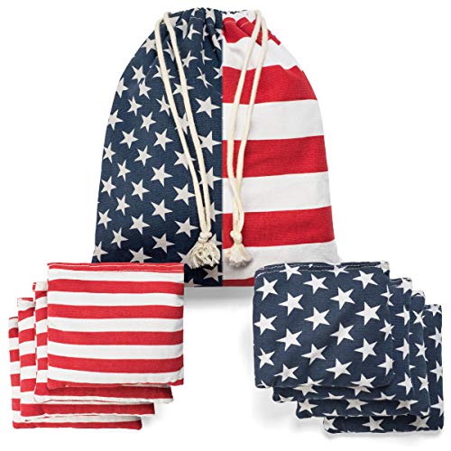 Product Cover Cornhole Bags Weather Resistant Cornhole Bean Bags Duckcloth Canvas Corn Filled Double Stitched Corn Hole Bean Bags Portable Tote Bag American Flag Regulation Cornhole Bags For Kid Tossing Tournament