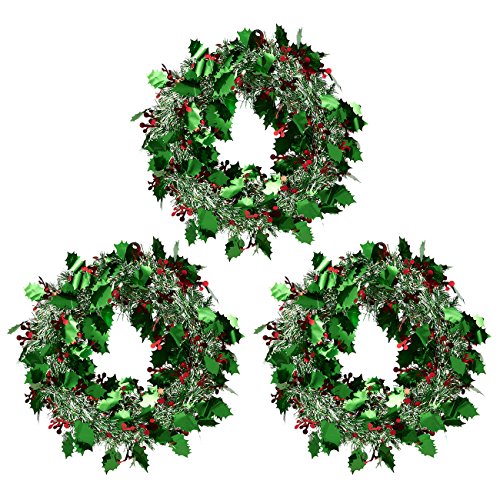 Product Cover Juvale 3-Pack Christmas Wreath - Sparkling Tinsel Door Hanger - Perfect Xmas and Winter - Green and Silver, 11.8 x 11.8 Inches