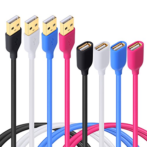 Product Cover USB Extension, Besgoods 4-Pack Colorful 6ft USB 2.0 USB Extension Cable Extender Cord - A Male to A Female Cable for Keyboard, Printer, Mouse - Black White Blue Rose